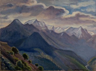 Mountains with Snow — Oil painting, Canvas, 60.00×81.00cm — Theodoros Markellos